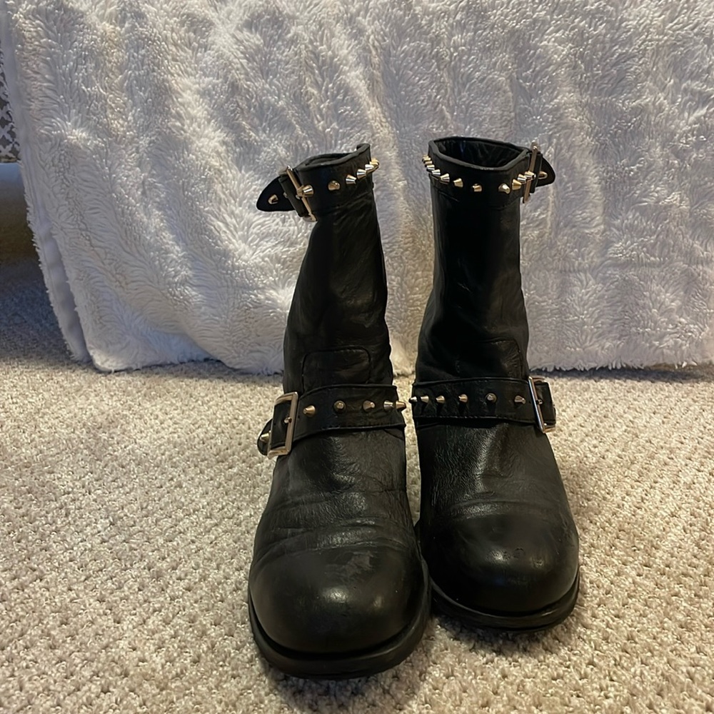Jimmy Choo Studded Black Leather Biker Boot
